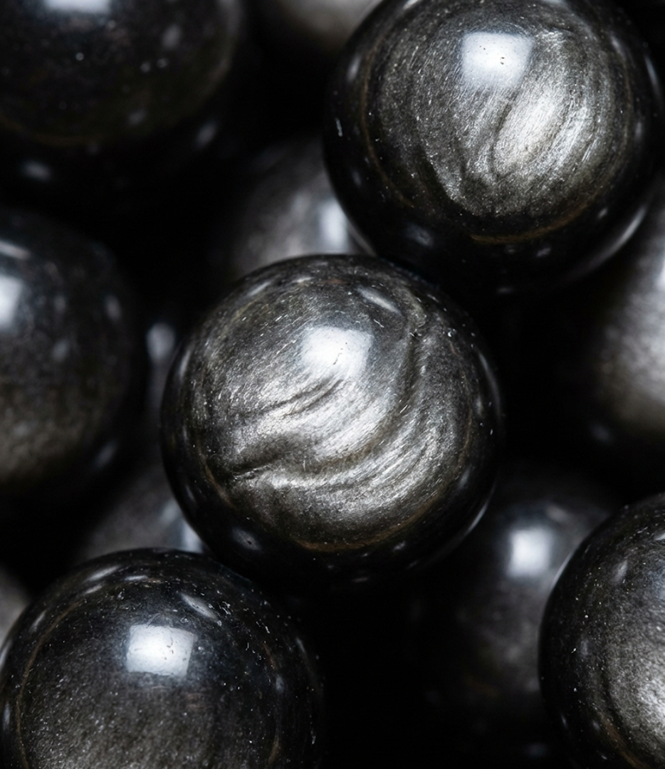 The Lunar Shield: Mexican Silver Sheen Obsidian Bracelet
