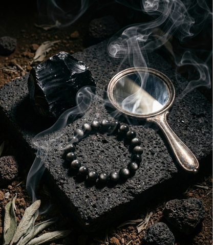 The Lunar Shield: Mexican Silver Sheen Obsidian Bracelet