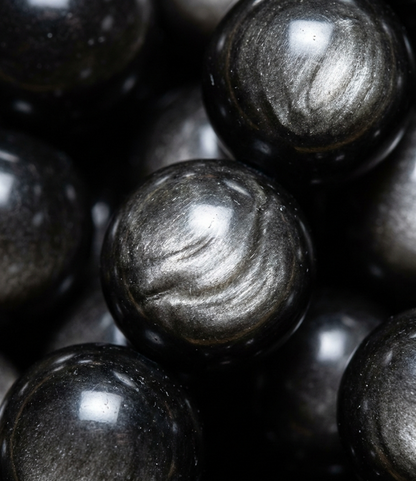 The Lunar Shield: Mexican Silver Sheen Obsidian Bracelet